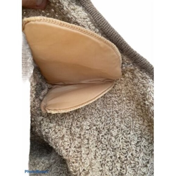 Vintage Susan Ess Tan Beige Ribbed Knit Cardigan Sweater Pockets Size Large L - Picture 7 of 8